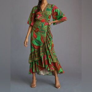 FARM Rio Flutter-Sleeve Wrap Maxi Dress